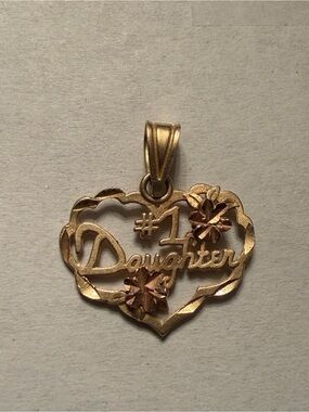 Vintage 14K Gold #1 Daughter Black Hills Gold Heart Pendant Rose Gold Leaves